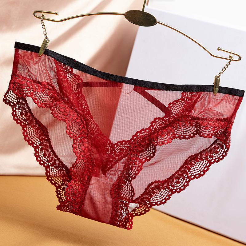 

Летние женские трусики с полым кружевом, треугольные, с принтом, из ледяного шелка, с низкой посадкой, с бантиком One size бордовый