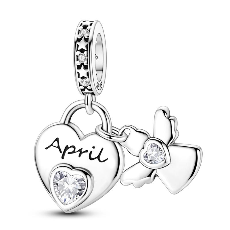 Original 925 Sterling Silver Charms Bead Birthday Month Heart Birthstone Angel Pendant Fit Original Bracelet For Women DIY Gift