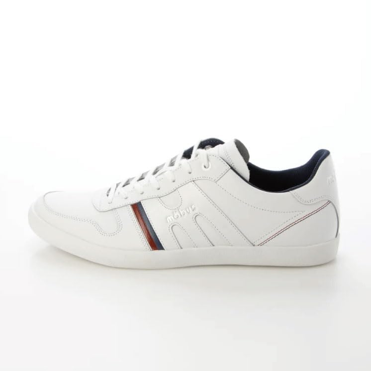 Mobus Men's Leather Sneakers, Genuine Leather, Sports, Casual, Walking Shoes, Current Model HESEL (White/Navy, Measurement 26 Points, 0 Centimeters)