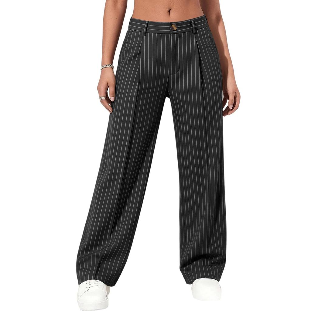 High Waist Wide Leg Dress Pants for Women Business Casual Trousers with Button Closure and Belt Loops Suitable for Office and Daily Wear