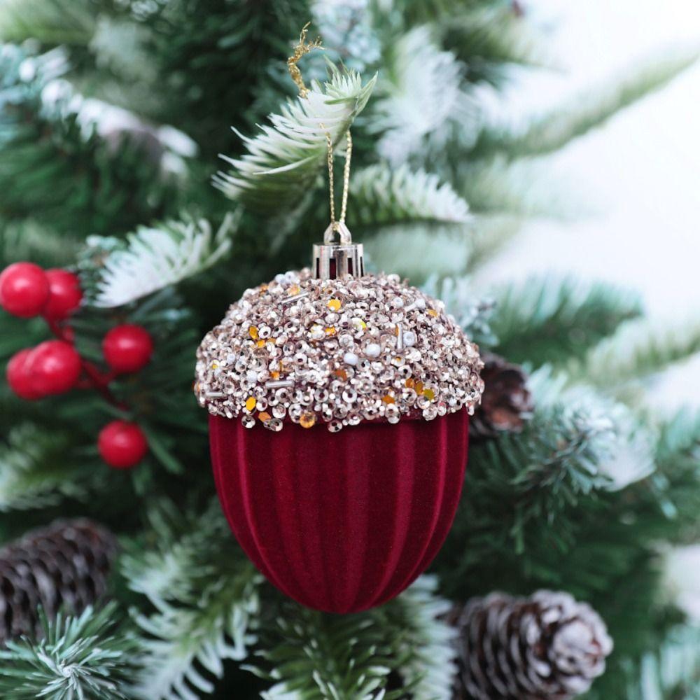 4pcs Flocked Christmas Tree Pendant Delicate Xmas Hanging Ornament Velvet Christmas Ball  Shop