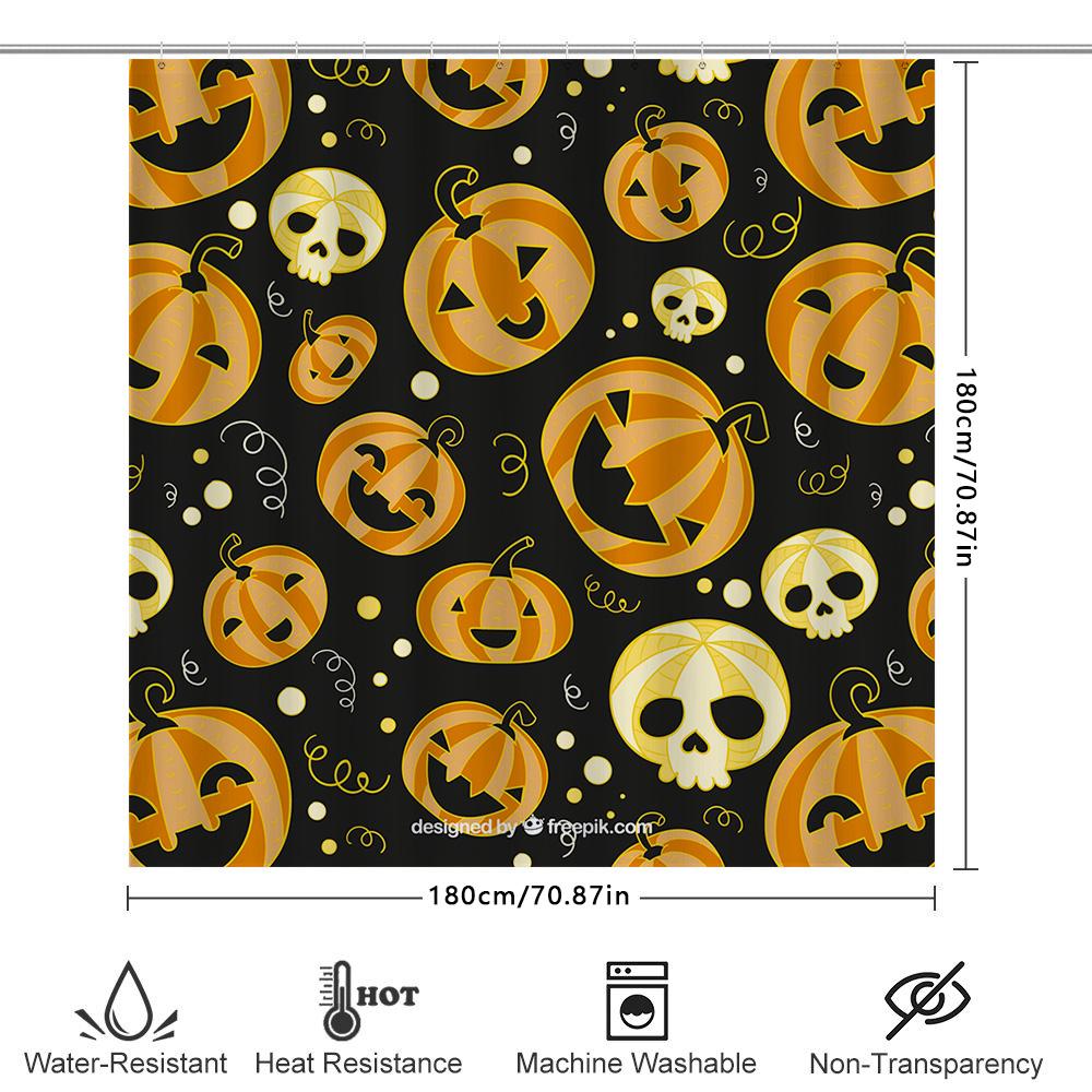 Gruselige Halloween-DekoKürbisJack SkellingtonSchädelLeuchtet im DunkelnFledermausWinkendVorhang-SetFür Ihre Badezimmerdekoration!