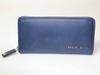 Police Long Wallet with Zipper, Wrinkled Leather, Italian Brand, Luxury (Navy)