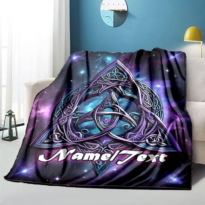 1PC Custom Name Celtic Triquetra Space outdooor Flannel blankets Throw Blanket All-Season Throw Gift Bedspread for Couch, Bed, Camping Holiday Birthda