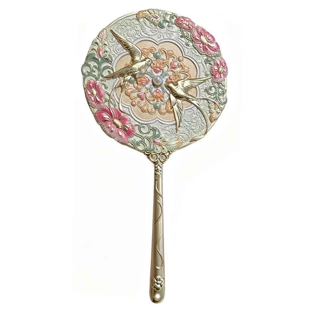 Vintage Chinese Style Mirror Portable Makeup Mirror Retro Cosmetic Tool Gift for Girlfriend Chinese Peony Floral