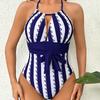 25/5000 2025 New Sexy One-piece Swimsuit Women Bikini Amazon Striped Strap Swimsuit