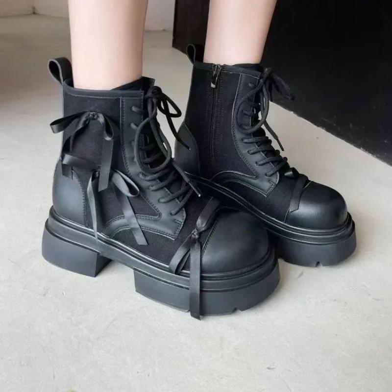 Round Toe Mid Heel Modern Boots Solid Ankle Winter Ladies Shoes 2024 High Quality -tied Zip Square Heel Women's Boots