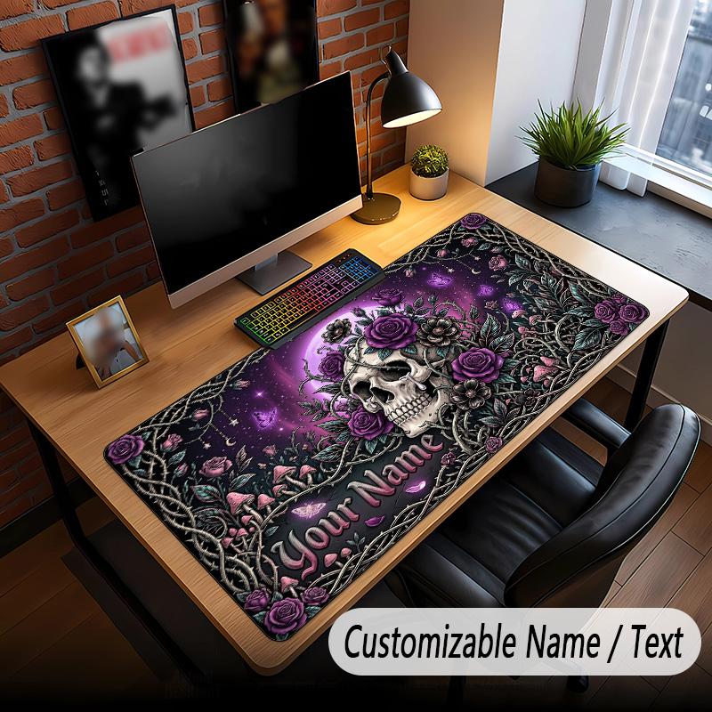 Skull Gothic Theme Custom Mouse Pad Personalized With Name Text Customized Desk Mat For Office Home Decor
