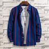 Spring and Autumn Vertical Striped Printed Shirt Men's Middle-aged and Young Comfortable Pocket Long-sleeved Shirt Men