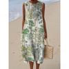 European and American New Summer Flower Ocean Printing European Size Round Neck Sleeveless Long Dress Creative Loose Dress