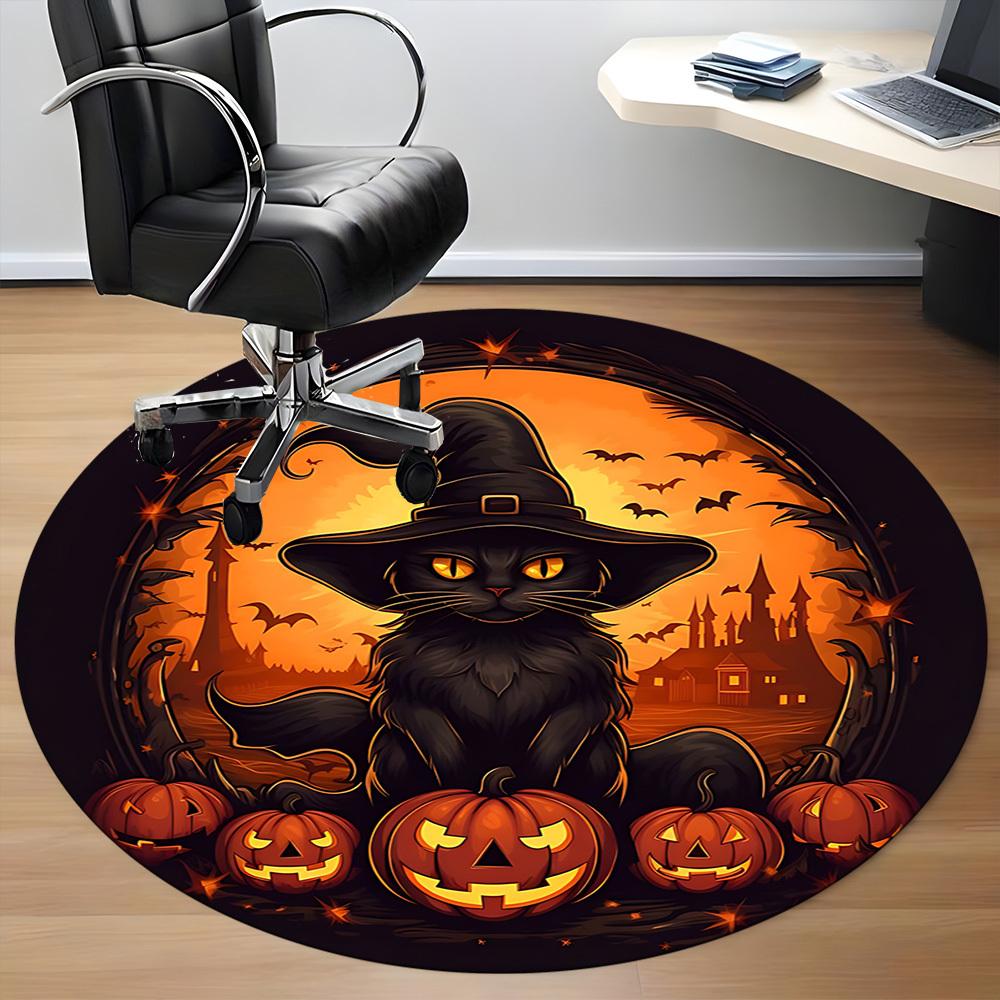 1pc Halloween Cat Office Round Area Rug, Under Office Chairs Bedroom Living Room Home Decor, Room Deco, Available In Various Sizes