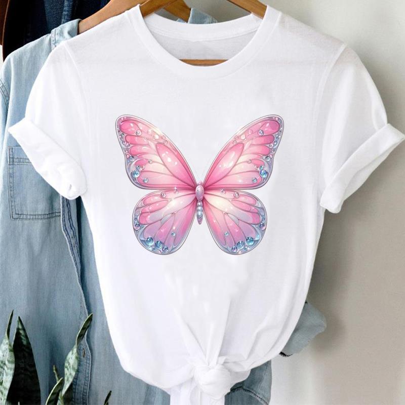 (Asian Size)  Short Sleeve T Shirt trend butterfly lovely cute Women Tee Top Clothing Casual Fashion Print Lady Female Graphic T-shirts