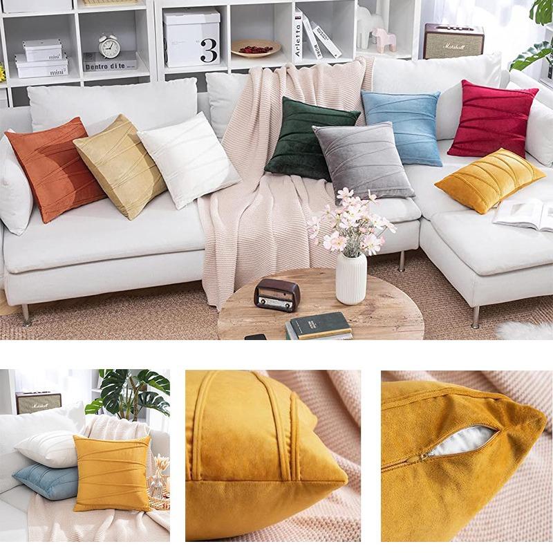 Velvet Sofa Cushion Plush Model Room Pillow Ins Solid Color Twill Pillow Case Office Bedside Pillow