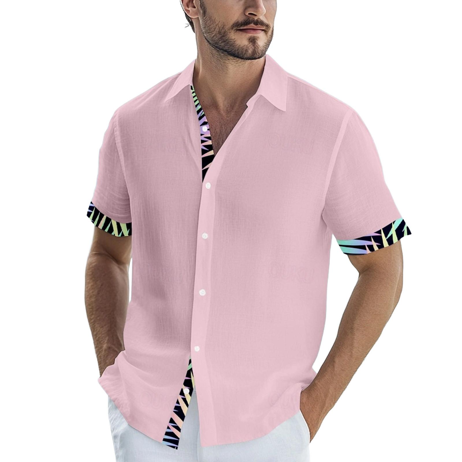 

Мужские винтажные рубашки для боулинга на пуговицах с коротким рукавом, летняя пляжная рубашка L розовый
