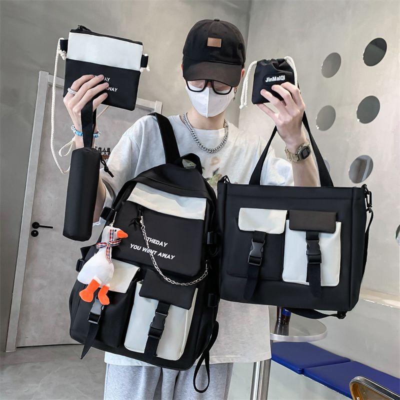 5pcs Schoolbag Student Large Capacity Spine Protection Five Piece Set  Boys Elementary School Students Girls' Backpacks Pencil Cases