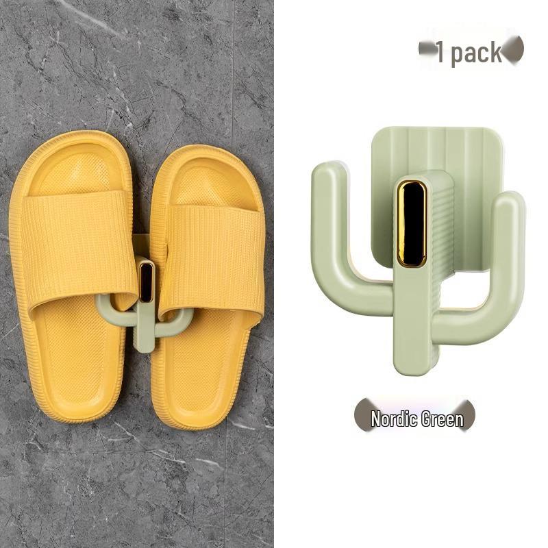 Punch-Free Wall-Mounted Bathroom Slipper & Shoe Organizer Rack with Hooks