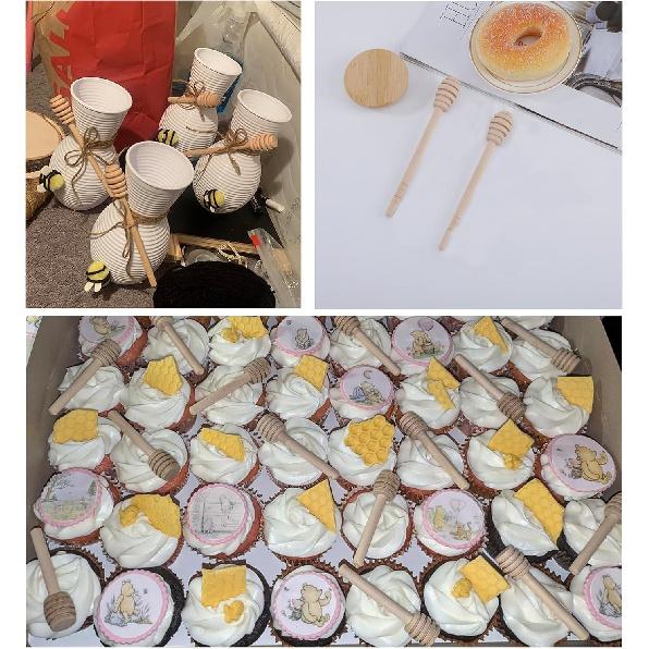 6 Inch Wooden Honey Mixing Stirrer Dipper Stick 40pcs Collecting Dispensing Drizzling Honey Spoon Dipper Jam Portable Wedding Party Gift (40, 6Inch)