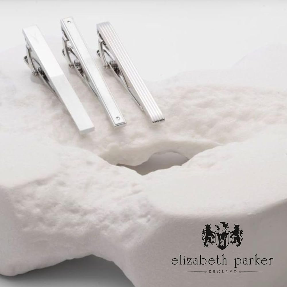Elizabeth Parker Elizabeth Parker Silver Half & Half Hairline Polished Necktie Clip Tie Bar ep-ts047