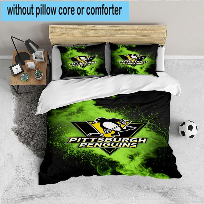 Penguins Hockey Jersey 3PCS Bedding set,Ideal for 1pc Duvet Cover And 2pcs Pillowcases Perfect for Fan gift,Ideal for Bedroom, Dormitory
