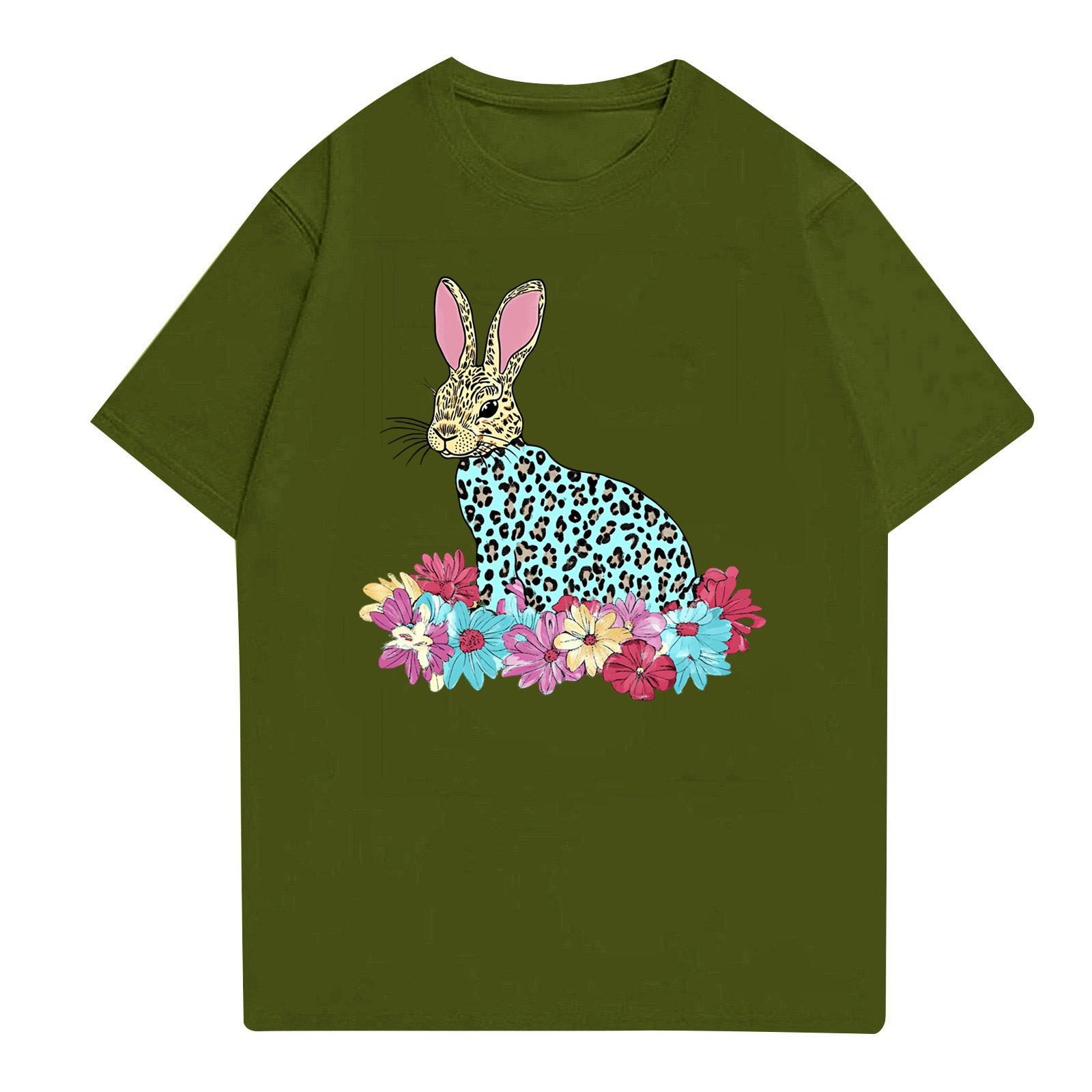 

Пасха - мужская повседневная мешковатая футболка с принтом кролика, круглый вырез, пуловер, топ с короткими рукавами L армия зеленый