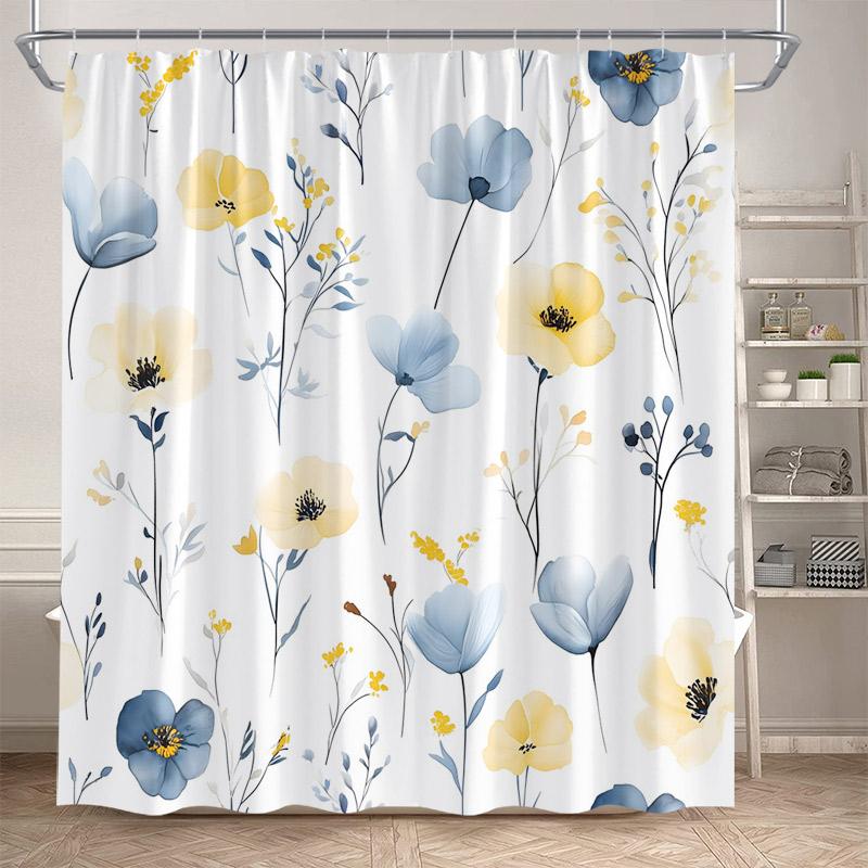 Butterfly Floral Shower Curtains Watercolor Purple Lavender Hummingbird Dragonfly Flower Plant Bathroom Curtain Decor with Hooks
