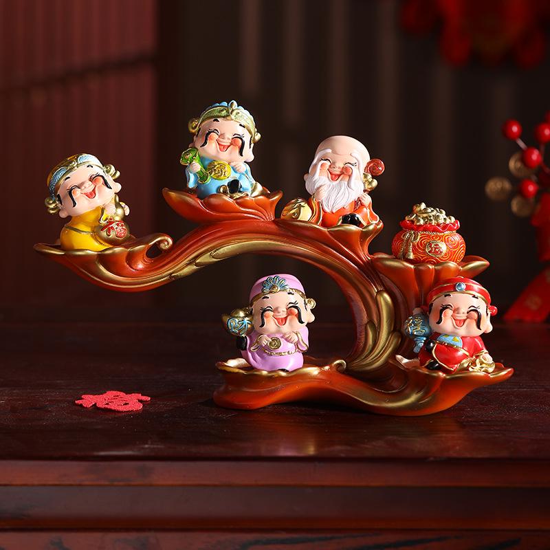 Five Blessings Wealth God Figurine: Lucky Gift for Office, Entrance, TV Cabinet, Shop Openings, or Housewarming.