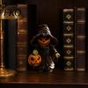 Small Halloween Pumpkin Decor Witch Statue with Pumpkin, Cute in Pointed Hat & Black Robe, Resin Gothic 3D Carving Decoration Tabletop for Desk