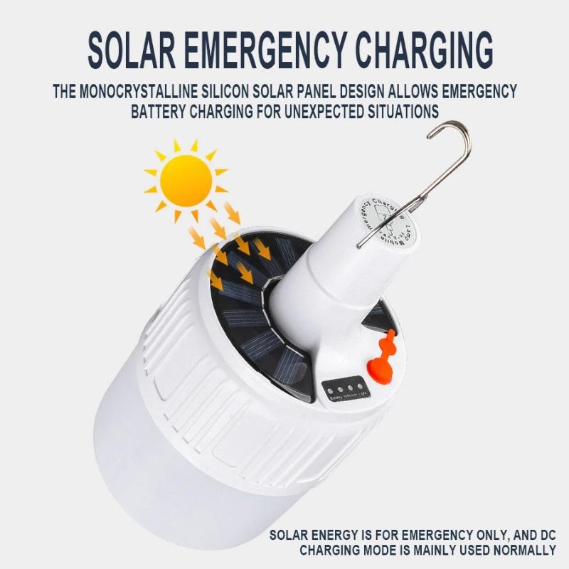 Solar Light Bulb Camping Solar LED Light USB Rechargeable 5Lighting Modes Tent Hanging Bulb for Outdoor Hiking Emergency Outage
