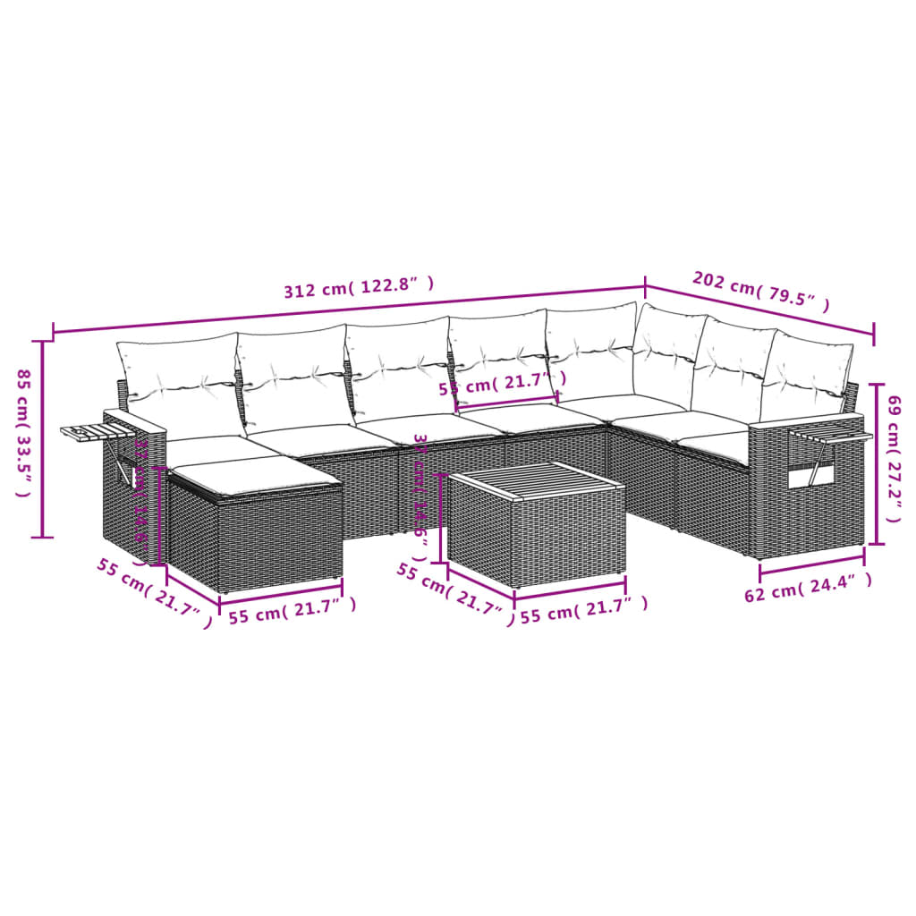 Vidaxl 9-Cz. Garden Lounge Set, With Cushions, Black
