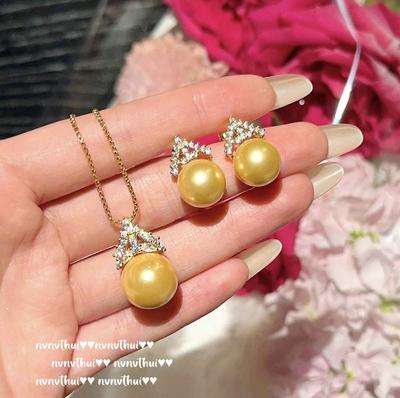 Mermaid Bubble Crown Jewel Necklace, Tahiti, Nanyang Gold Bead Lace Honeycomb Zircon Bead Ring