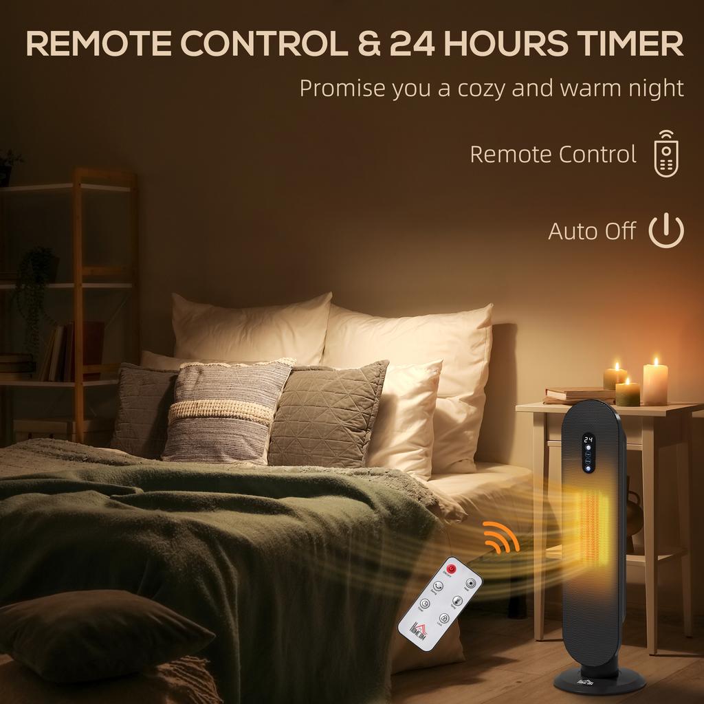 45 Degrees Oscillating Ceramic Space Heater, with Remote - Black