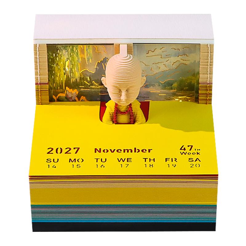 LED Light 2027 Desk Calendar with Artistic 3D Tear-away Feature Perfect for Desktop Organization