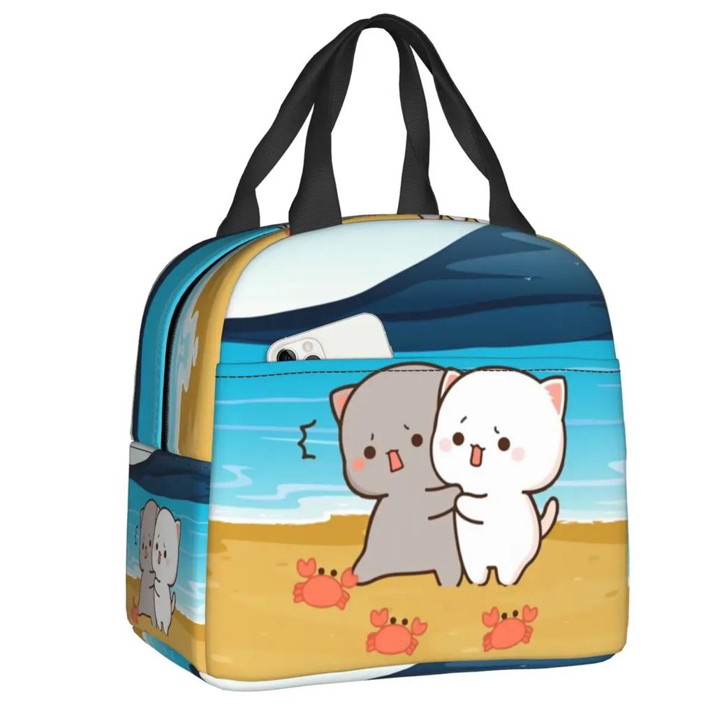 Mochi Cat Chef Peach Insulated Lunch Bag for Outdoor Picnic Peach And Goma Resuable Thermal Cooler Lunch Box Women Children