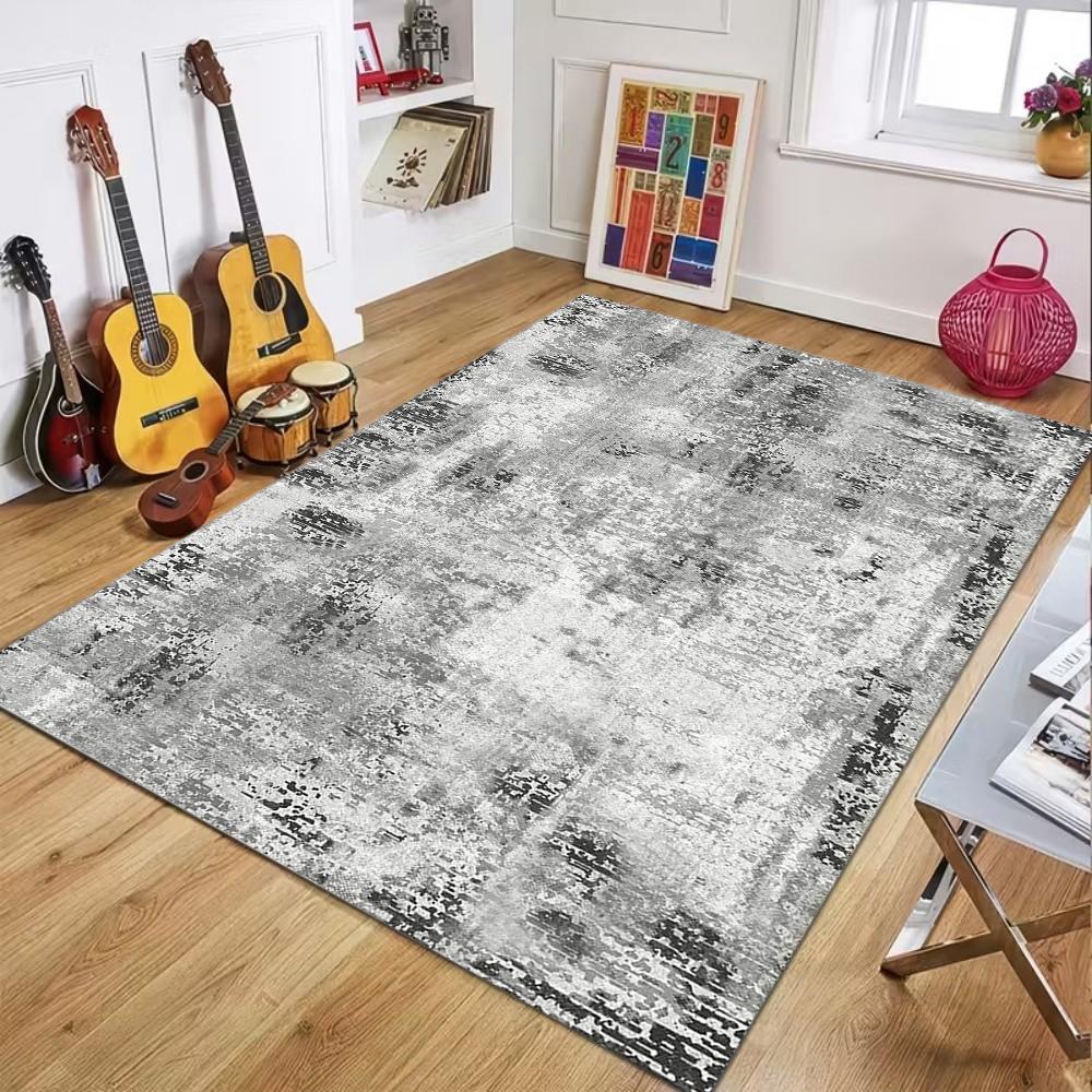 Abstract Art Area Rug – Blue, Green & Gold Modern Carpet for Living Room, Men’s Room, Kitchen or Entryway Decor
