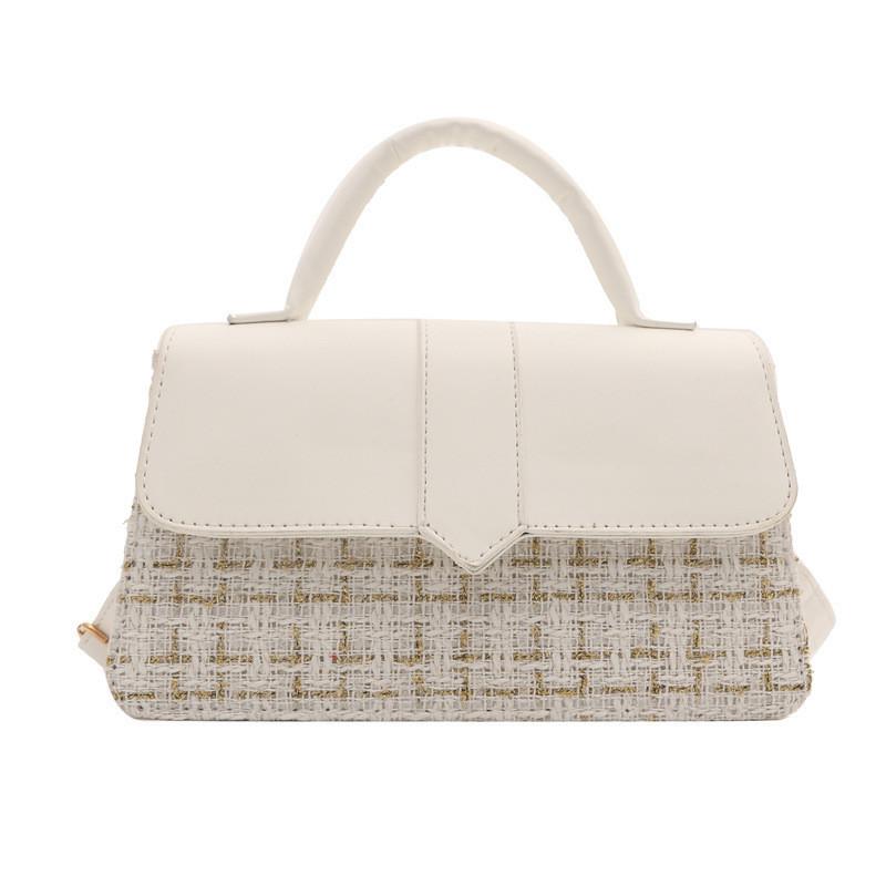 

Stylish Korean Women s Handbag Casual Woven Pu Fabric Small Square Tote Bag білий