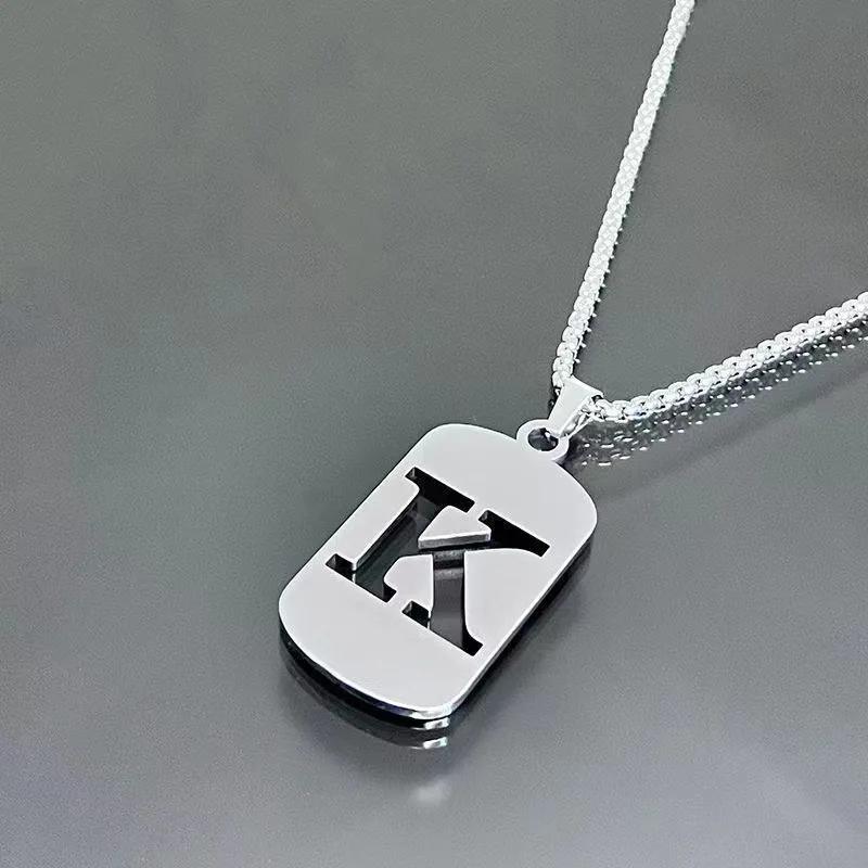 Hip Hop Stainless Steel Men Women Pendant Necklace Hollow 26 Letter Without Plating Design Style Chain for Daily Wear and Gift