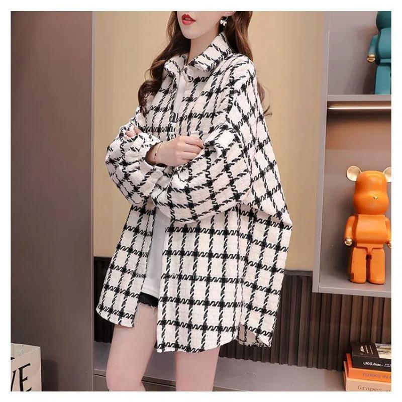 

Клетчатая куртка-рубашка Furted для женщин Новая осенне-зимняя Свободный ленивый стиль Повседневный дизайн Топ с длинным рукавом XXL белый