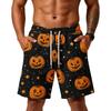 Men's Loose Fit Layer Shorts with Pockets Halloween Themed Print Drawstring Waist Comfortable Casual Shorts