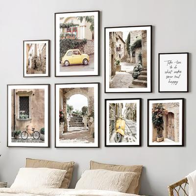 Mittelmeer Vintage Stadt Auto Pflanze Zitat Landschaft Poster Wand Kunst Leinwand Malerei Und Drucke Bild Für Wohnzimmer Dekor