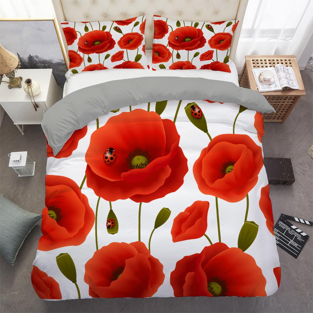 Golden Red Rose King Queen Duvet Cover Romantic Floral Bedding Set Valentine's Day Flowers Quilt Cover Polyester Comforter Cover