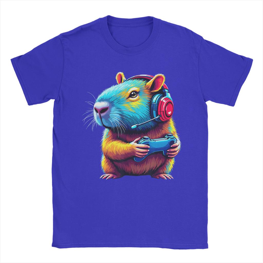 Capybara Gamer Funny Video Games Capybara TShirts for Men  Vintage  Cotton Tees Round Neck Short Sleeve T Shirts XL Tops