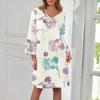 Women's Fashion V-neck Color Large Size Loose Long Large Swing 3/4 Sleeved Dress