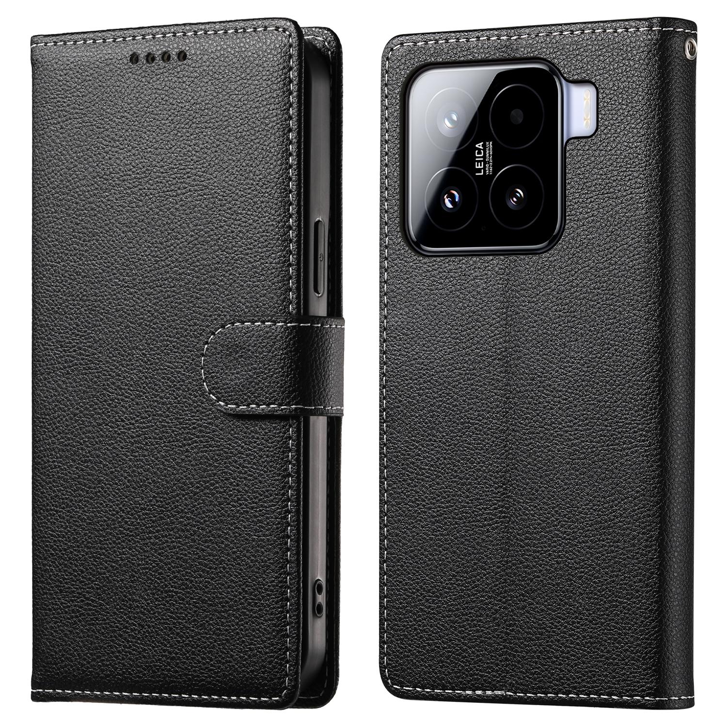 

DF-012 Чехол для Xiaomi 15 Кожа с текстурой личи Магнитная застежка Кошелек Подставка Чехол для телефона с ремешком на запястье Black