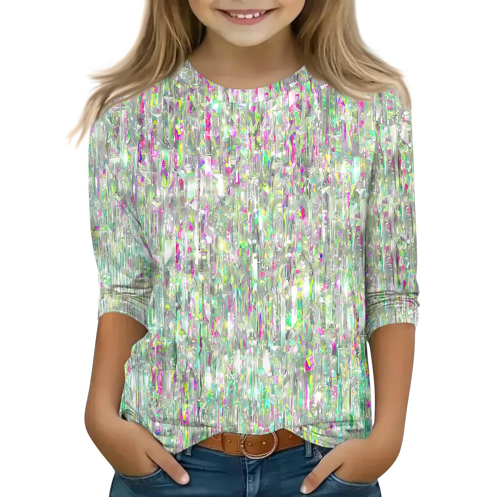 

Детская футболка с рукавом 3/4, повседневная футболка с принтом, круглый вырез, блузка-пуловер 160 зелёный