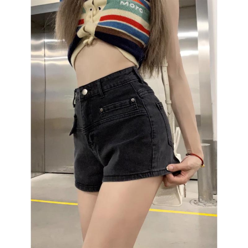 Korean High-Waisted Denim Shorts - 2025 Summer Petite A-Line Casual for Women Large чёрный