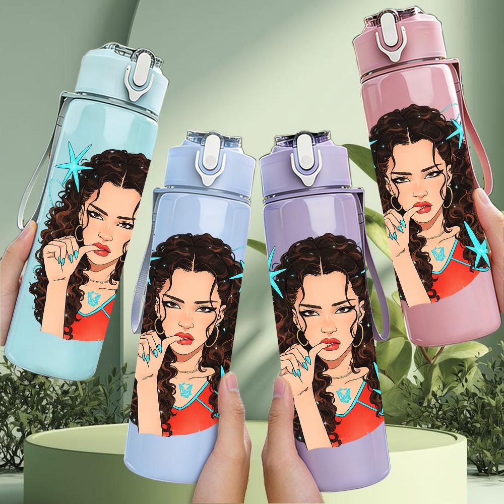 1PC Woman Messy Hair Portrait Art Print 750ml Color Plastic Sports Water Bottle Leakproof Flip Straw Lid Suitable for Sports Office Home Use