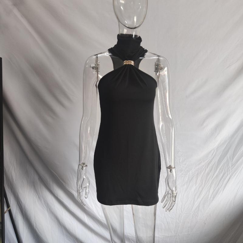 Europäisches und Amerikanisches Sommer Personalisierbares Einfarbiges High-Waist-Taschen-Hüft-Ärmelloses Kleid