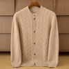 Men's Autumn & Winter Cashmere Cable Knit Cardigan: Half-High Neck, Business Casual, Retro Outerwear.