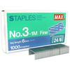 PLESIU MEselected MAX No.3-1M Flat Clinch Staples (24/6) for Office - 4 Boxes (4,000-Staples) - Silver