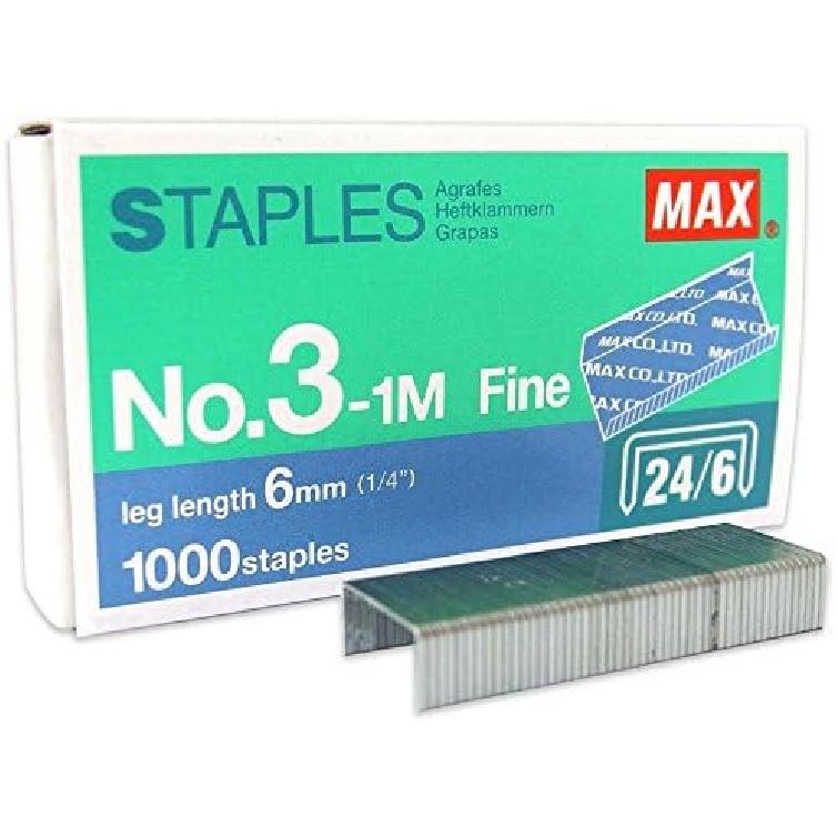 PLESIU MEselected MAX No.3-1M Flat Clinch Staples (24/6) for Office - 4 Boxes (4,000-Staples) - Silver